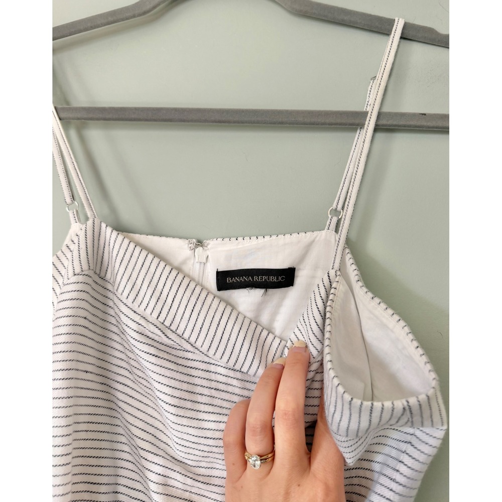 Banana Republic Cotton/Linen Wide Leg Cropped Jumpsuit White Navy Stripe Size 10 - Picture 7 of 9